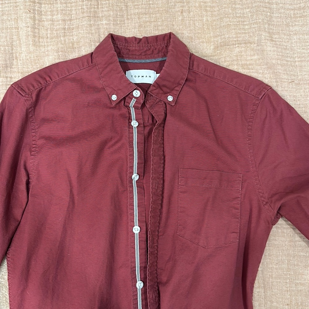 Small slim red button-up long sleeve